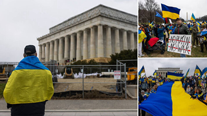 <p>Protestocular Rusya'nın Ukrayna'ya saldırılarını protesto ederek 'savaşa hayır' dedi.</p>
