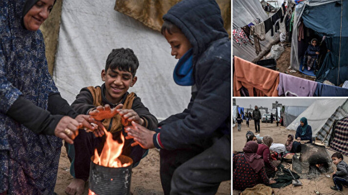 <p>Soğuk hava şartlarına rağmen çadırlarda yaşamaya çalışan yerinden edilmiş Filistinliler, yatak ve battaniye sıkıntısı çekiyor.</p>