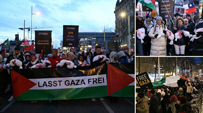 <p>Başkentin önemli caddelerinden Mariahilfer'de toplanan göstericiler, Filistin bayraklarının yanı sıra, "Çocukların katledilmesine son", "Hemen ateşkes", "Özgür Gazze" yazılı pankartlar açtı.</p>