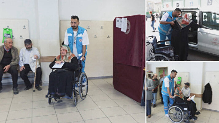 <p>Ekipler, oksijen desteği ihtiyacı olan, tekerlekli sandalyeli, engelli ya da ya da yatağa bağımlı hastalar gibi ağır durumdaki olan vatandaşları 112 ile koordineli bir şekilde oy kullanacakları sandıklara götürürken diğer hastalar evde sağlık araçları ile nakledildi.</p>