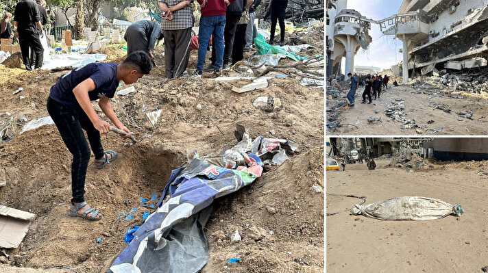 <p>İsrail ordusu, Filistinlilerin Şifa Hastanesinde kurduğu geçici mezarlığı da yıktı.&nbsp;</p>
