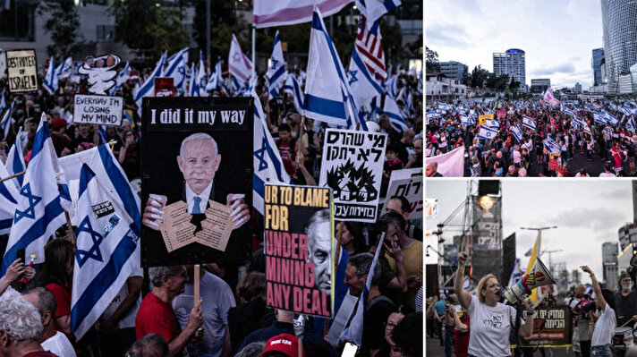 <p>Ellerinde İsrail bayrakları taşıyan göstericiler, hükümet karşıtı sloganlar attı.</p>