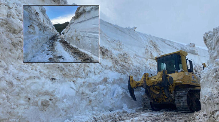 <p>İlçe Özel İdaresine bağlı şantiye şefliği ekipleri, kar kalınlığının yer yer 5 metreye ulaştığı İran sınırındaki Ay Tepe Üs Bölgesinde karla mücadele çalışması yürütüyor.</p>