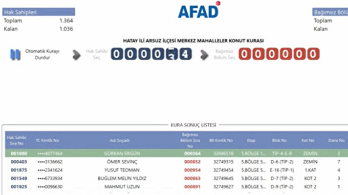 <p>Hatay deprem konutları AFAD kura sonuçları</p>