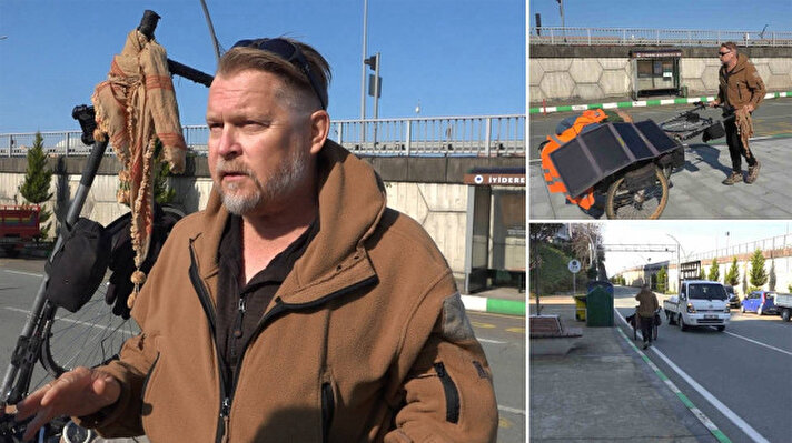<p>55 yaşındaki İngiliz gezgin Karl Bushby, 26 yıl önce dünyayı yürüyerek gezme kararı alarak yola çıktı. Geçtiğimiz günlerde Türkiye'nin Artvin'deki Kafkasya'ya açılan kapısı olan Sarp Sınır Kapısı'ndan Türkiye'ye giriş yapan Bushby, Kemalpaşa ilçesi, Hopa ilçesi ve Arhavi ilçesini geçerek Fındıklı ilçesinden Rize'ye giriş yaptı. </p>