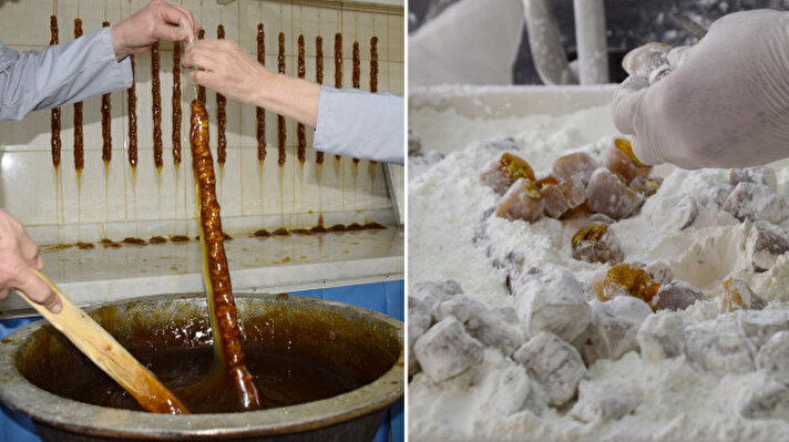 <p>Turgutlu ilçesinde ceviz, doğal şeker, nişasta ve limon tozu karışımından yapılan ramazan sucuğu, ramazan ayı boyunca iftar ve sahur sofralarının vazgeçilmezleri arasında yer alıyor.</p>