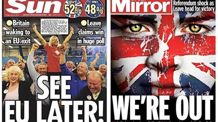 The Sun bugün çarpıcı bir manşetle çıktı. Manşetinde kelime oyunu yapan "The Sun" alaylı bir şekilde "See you later"ı Avrupa Birliği'nin kısaltması "EU" şeklinde değiştirerek "See EU later" "AB görüşürüz" başlığına dönüştürdü. 