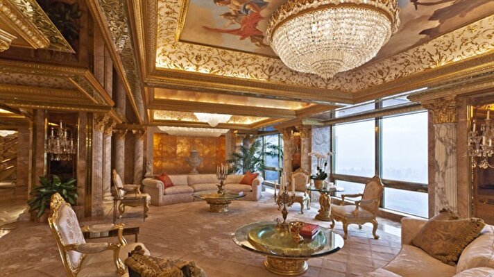 ABD'nin yeni başkanı Trump'ın 24 ayar altın kaplama dekorasyonuyla bilinen evi merak konusu oldu.