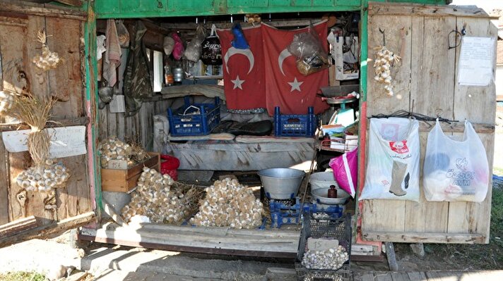 Taşköprü-Kastamonu karayolu kenarında sarımsak satış tezgahı bulunan Koca, sürekli burada bekleyince diğer işlerini yapamaz duruma geldi.