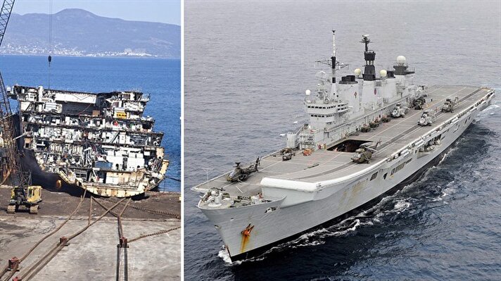 İngiliz donanmasının bayrak gemisi olan HMS Illustrious​ uçak gemisi İzmir Aliağa'da bir firma tarafından parçalarına ayrılıyor. 