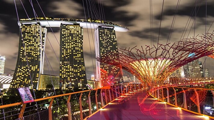 Singapur'da devasa bahçeleriyle ünlü Gardens By The Bay bölgesi gece ışık gösterilerine ev sahipliği yapıyor.
