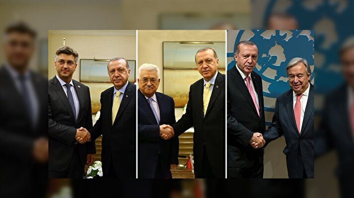 Cumhurbaşkanı Recep Tayyip Erdoğan, Birleşmiş Milletler (BM) 72. Genel Kurulu Görüşmeleri'ne katılmak üzere geldiği ABD'nin New York kentinde Filistin Devlet Başkanı Mahmud Abbas ile görüştü.