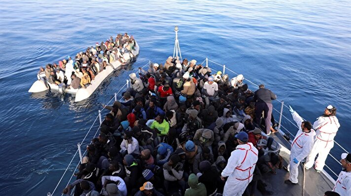 Libyan coast guards rescue migrants in the Mediterranean Sea