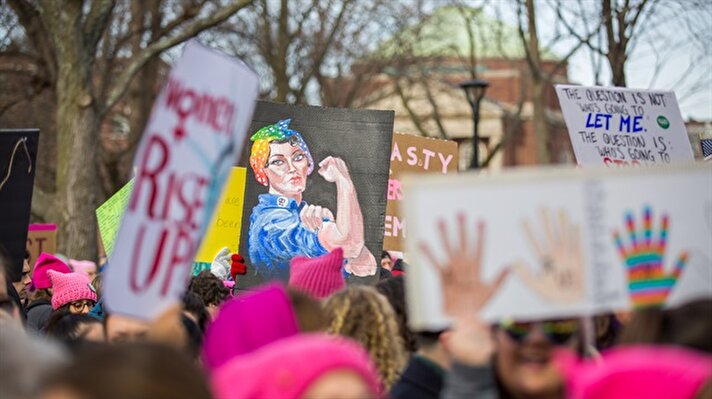 The CambridgeBoston Women's March 2018 'The People Persist' hosted by the January Coalition a group of people in New England take the streets in favor of women's rights in Cambridge Common Historic District, MA, United States on January 20, 2018.