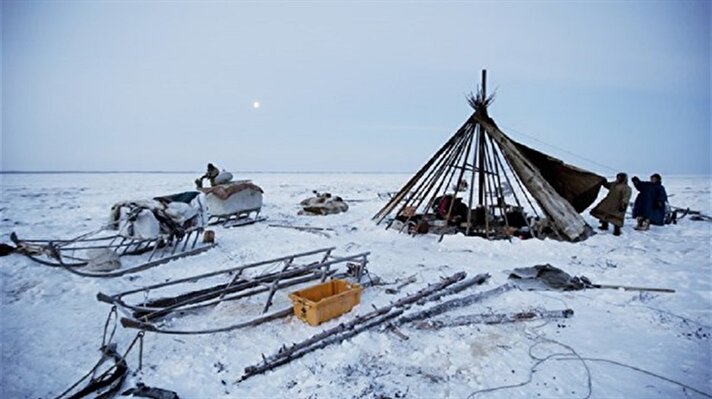 Timothy Allen, her yıl, el yapımı ahşap kızaklarla bin 800 kilometre yol kat eden kabilenin yaşantısını fotoğrafladı. 