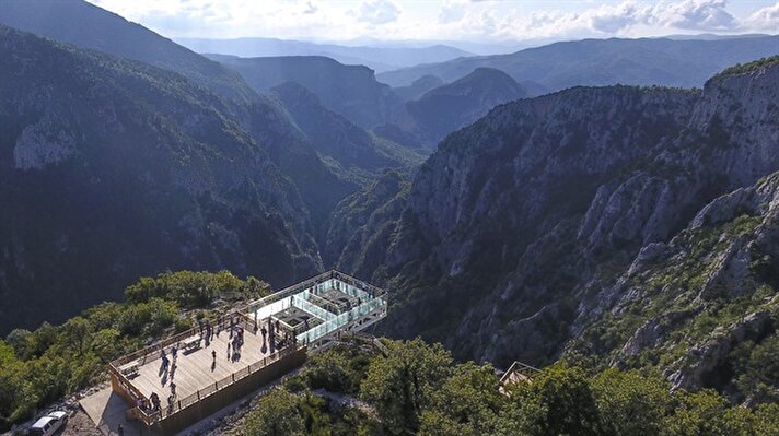 The glass observation terrace at the Catak Canyon in the Kure Mountains National Park.