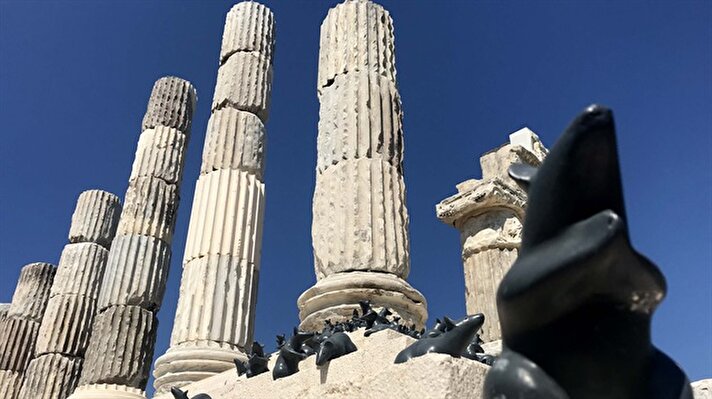 Miniature statues of mice are being placed to the stairs of 2,000-year-old Apollo Smintheus Temple at the Gulpinar village of Ayvacik town in Canakkale, Turkey on September 8, 2018. According to a myth, temple dedicated to Apollo, "Lord of Mice" Smintheus.

