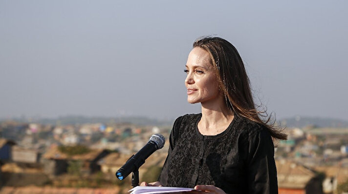 U.N. refugee agency special envoy Angelina Jolie on Tuesday visited camps in Bangladesh for Muslim Rohingya refugees from Myanmar and condemned the world's failure to prevent a crisis that saw 730,000 people driven from their homes. 
