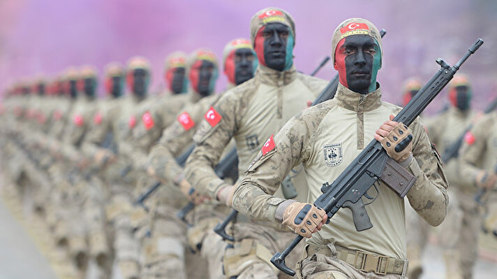 Specialized sergeants with face paints attended graduation ceremony after completing the Public Order Branch Course, in Karabuk, Turkey on February 8, 2019. A total of 2,493 sergeants completed the course.​