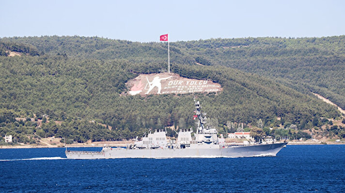 'USS Porter' of US Navy passes through the Dardanelles Strait in Canakkale, Turkey on August 8, 2019.

