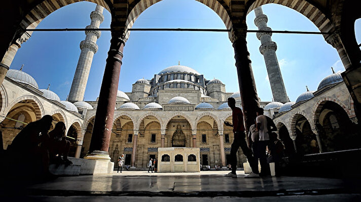 An interior view of Suleymaniye Mosque is seen in Istanbul, Turkey on August 22, 2019.
