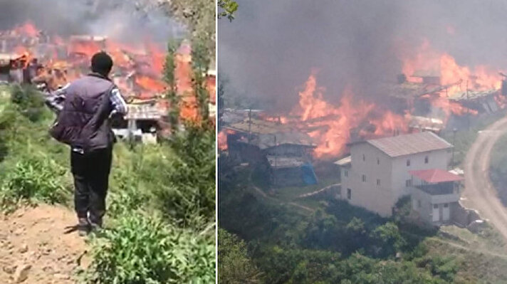 Yusufeli ilçesinin Dokumacılar köyü Sahlepçiler mahallesinde bugün öğleyin saat 12.00 sularında henüz bilinmeyen bir nedenle yangın çıktı. 