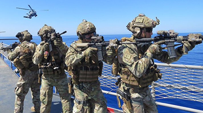 Within the context of the Turkish Maritime Task Group activities, Turkish frigates and helicopters stationed in the central Mediterranean conducted training sequences.
