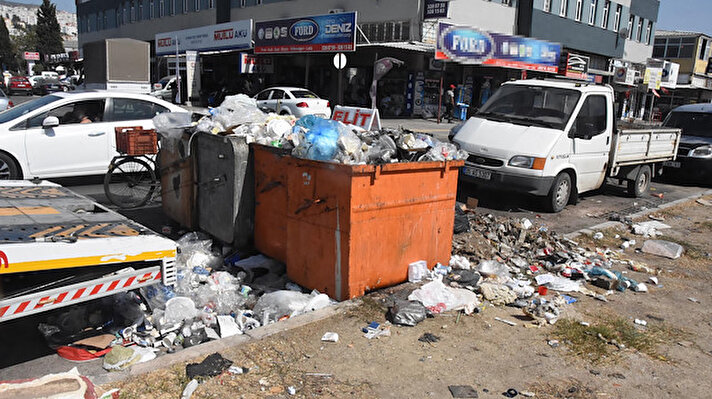 Ata Sanayi Sitesi'nde bulunan çöp kutularındaki atıklar taşarak, yol kenarlarında kirliliğe sebep oldu.