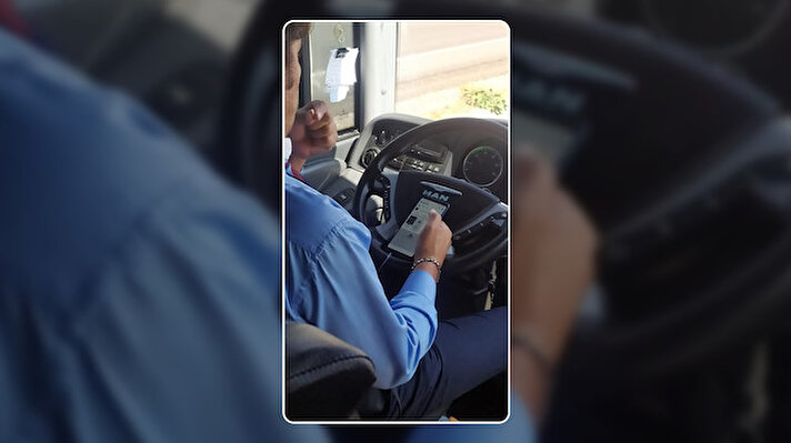 Denizli-Antalya seferini yapan otobüs şoförünün yolculuk sırasında bir taraftan otobüs kullanırken elindeki telefonla sosyal medyada sörf yaptığı, bir eliyle de çekirdek çitlediği anlar bir yolcu tarafından cep telefonuyla kaydedildi.