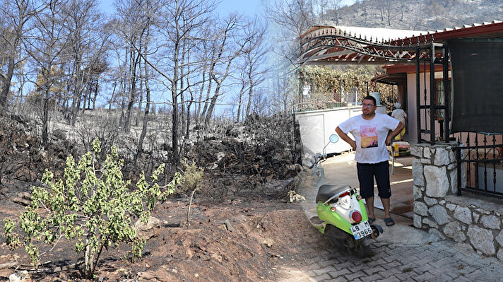 Mesut Akgül, evinin önünde, yangının çıktığı günden bu yana babasıyla yangın söndürme çalışmalarına destek verdiğini söyledi.

