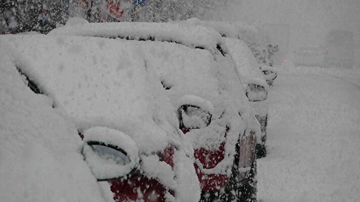 Ardahan'da lapa lapa yağan kar sonrası çatılar, ağaçlar ve araçların üzeri beyaz örtüyle kaplandı.