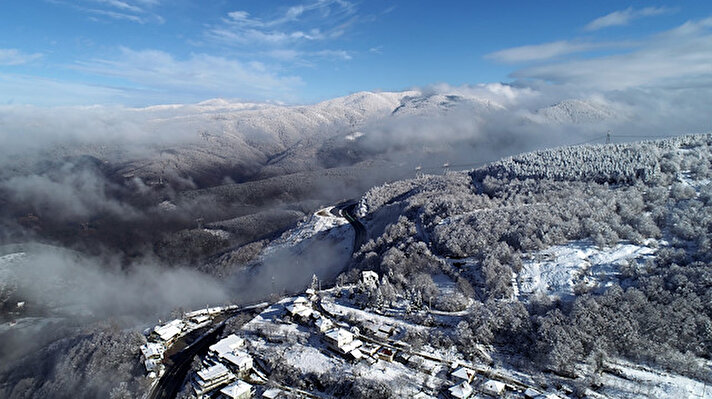 مشاهد جوية.. الثلوج تغطّي جبل بولو غربي تركيا