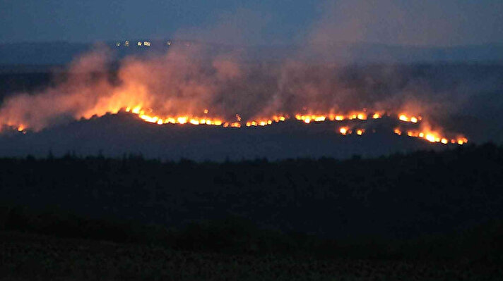Bulgaristan’da çıkan orman yangını Edirne’nin bazı sınır köylerine kadar dayandı. Yangın rüzgârın da etkisiyle zaman zaman büyüyor.