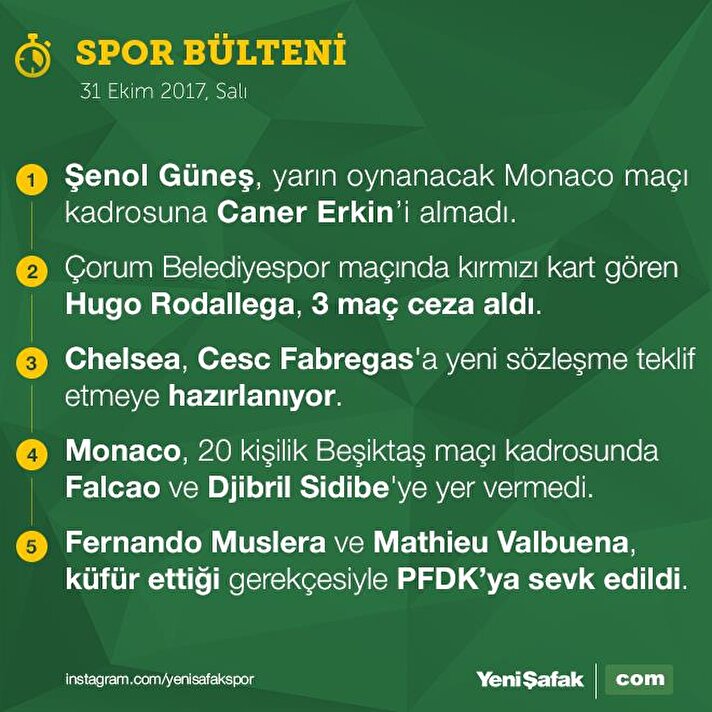 Caner Erkin Monaco maçının kadrosuna alınmadı