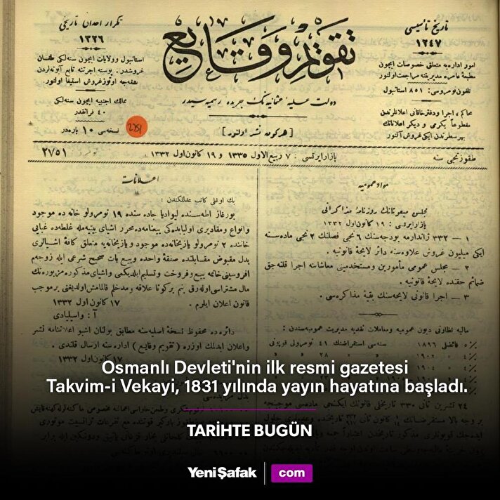 Takvimi Vekayi gazetesi yayına başladı. Aktüel Haberleri