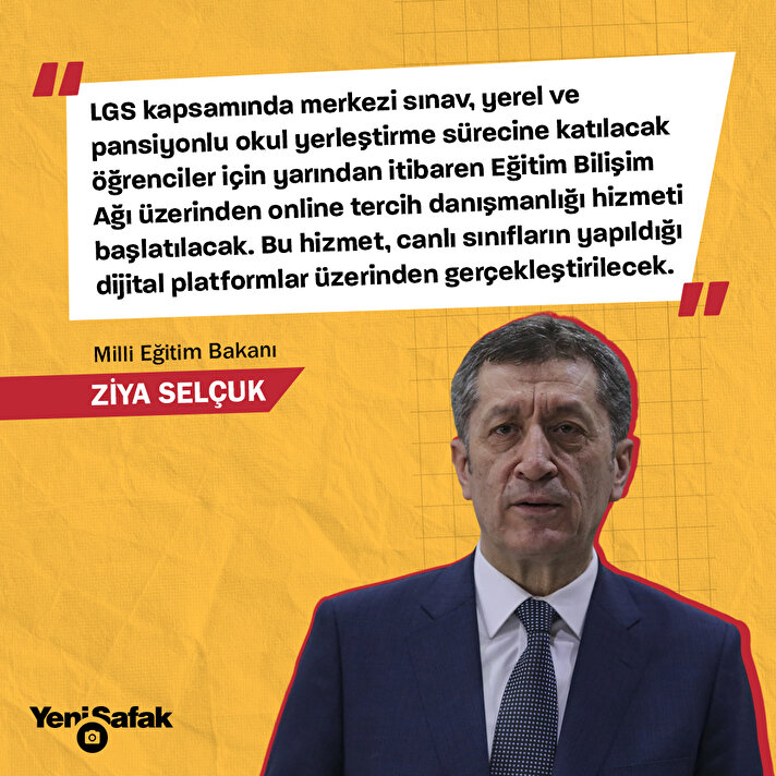 Bakan Selçuk: Milyonlarca öğrenciye LGS yerleştirmeleri için dijital danışmanlık desteği yarın başlıyor.