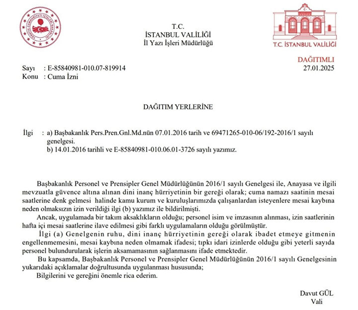 Cuma günleri mesai saatleri değişti mi? İstanbul Valiliği duyurdu: Kamu personeli Cuma namazı saatlerinde idari izinli sayılacak Cuma günleri mesai saatleri değişti mi? İstanbul Valiliği duyurdu: Kamu personeli Cuma namazı saatlerinde idari izinli sayılacak - 3. Resim