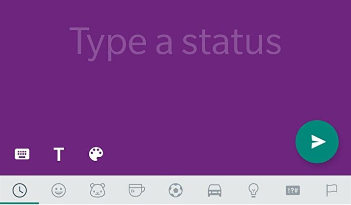 Metin ekleme; zeminin ya da metnin rengini değiştirme, emoji ekleme vs gibi tüm ayrıntılar Facebook'ta olduğu şekilde artık WhatsApp'ta da kullanılabiliyor.