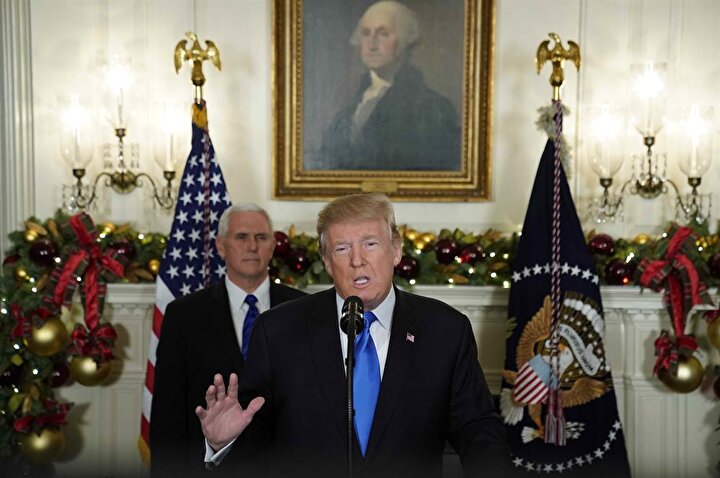 ABD Başkanı Donald Trump, kritik Kudüs kararını açıklarken. (Jonathan Ernst / Reuters)