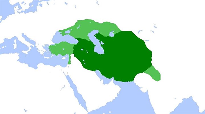 Timur İmparatorluğu'nun ulaştığı sınırları gösteren bir harita.