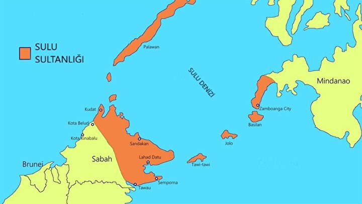 Sulu Sultanlığı'nın sınırlarını gösteren harita.