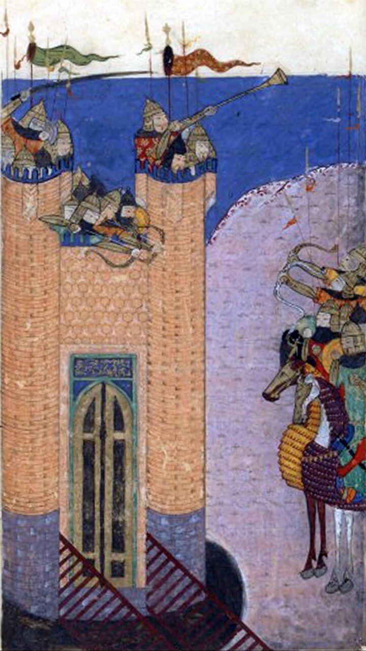 Alamut Kalesi’nin Hülâgû’nun ordusu tarafından ele geçirilişini gösteren bir minyatür.