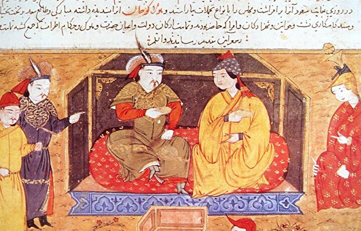İlhanlı hükümdarı Hülagû Han ve karısı Dokuz Hatun 'un bir tasviri.