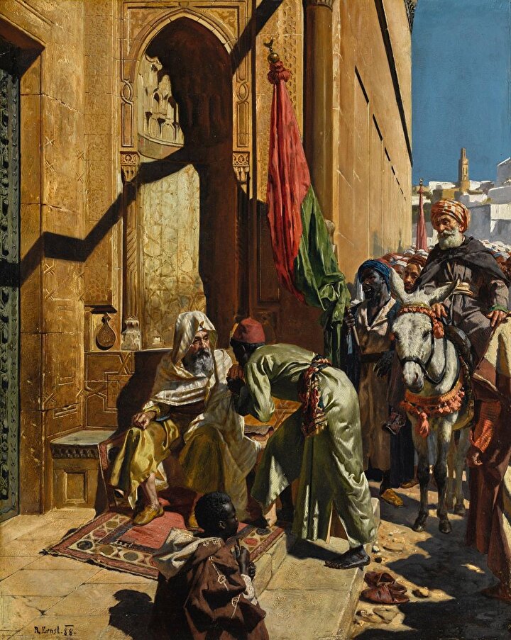 Rudolf Ernst'in sokak manzaralarını resmettiği eserlerinden biri olan ''Müneccim'' tablosu.