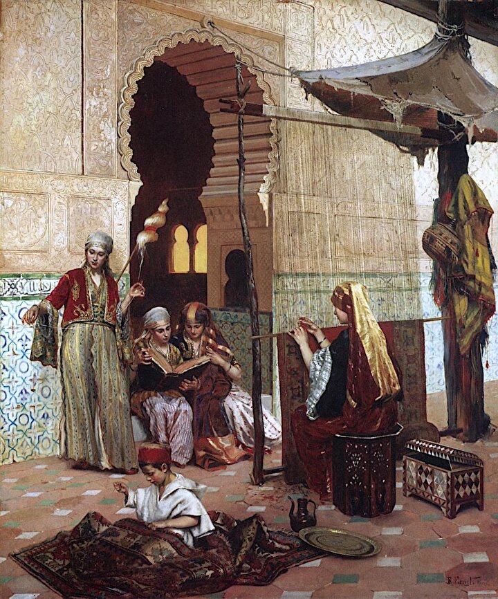 ''Evin uğraşları'' adlı eserinde olduğu gibi Ernst tablolarında Doğu insanın günlük yaşamını yansıtmaya çalıştı.