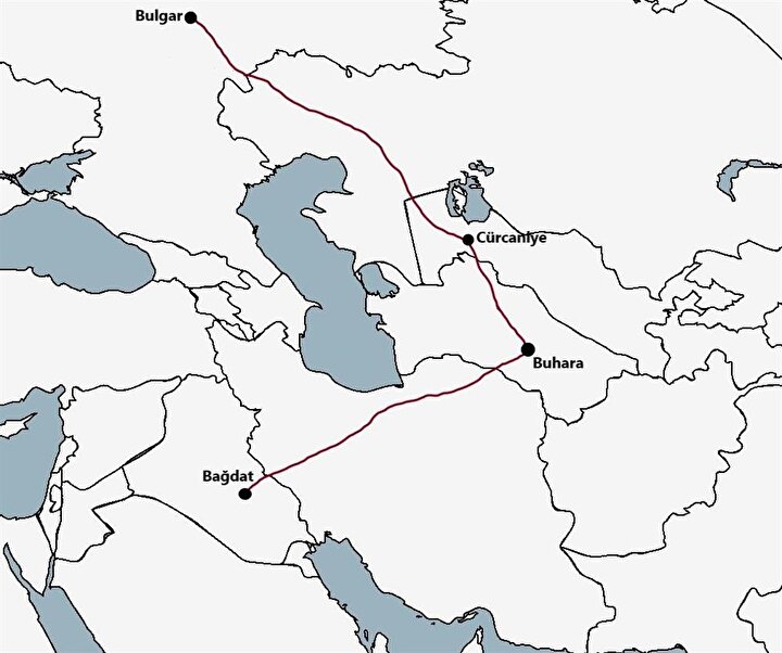 İbn Fadlan Bağdat'tan bugünkü Kazan şehri civarlarında bulunan Bulgar şehrine gidene kadar birçok şehri ziyaret etmiştir.