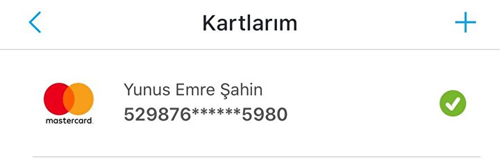 Kart tanımlandığında bu şekilde görünüyor.