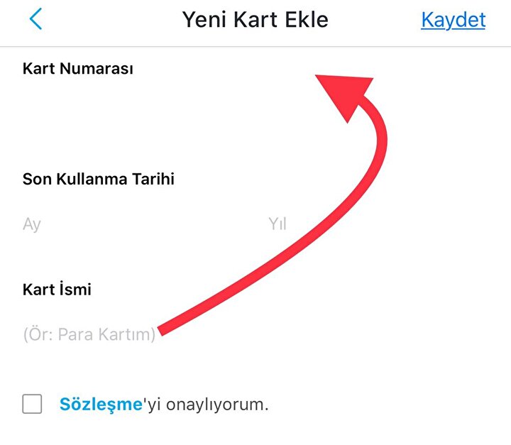 Kart tanımlama işlemi 'Yeni Kart Ekle' bölümünden gerçekleştirilebiliyor.
