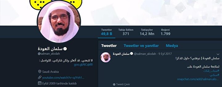 İngilizce yayın yaptığı sosyal medya hesabında 14 milyon takipçisi olan Selman el-Avde dünya genelinde farklı kesimlerden ilgi gören bir alim.