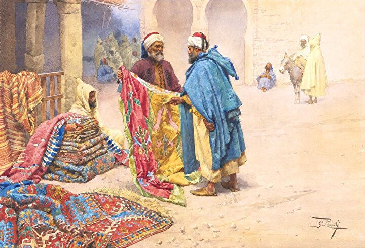 Risato ''Halı satıcısı'' adı altında doğu kilimlerinin ön planda olduğu birçok çalışma ortaya koymuştur.